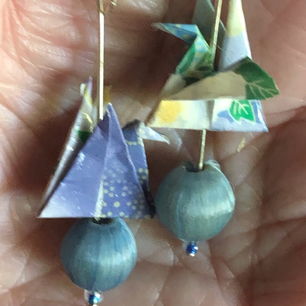 Origami Coated Paper Dove Pierced Earrings 2.5 in.